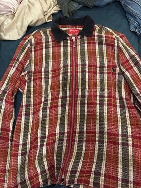 SUPREME Red Plaid Zip-Up with Collar